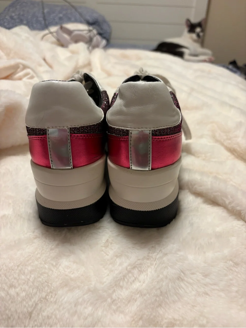 Michael Kors White and Plum Glitter Lace-Up Sneakers